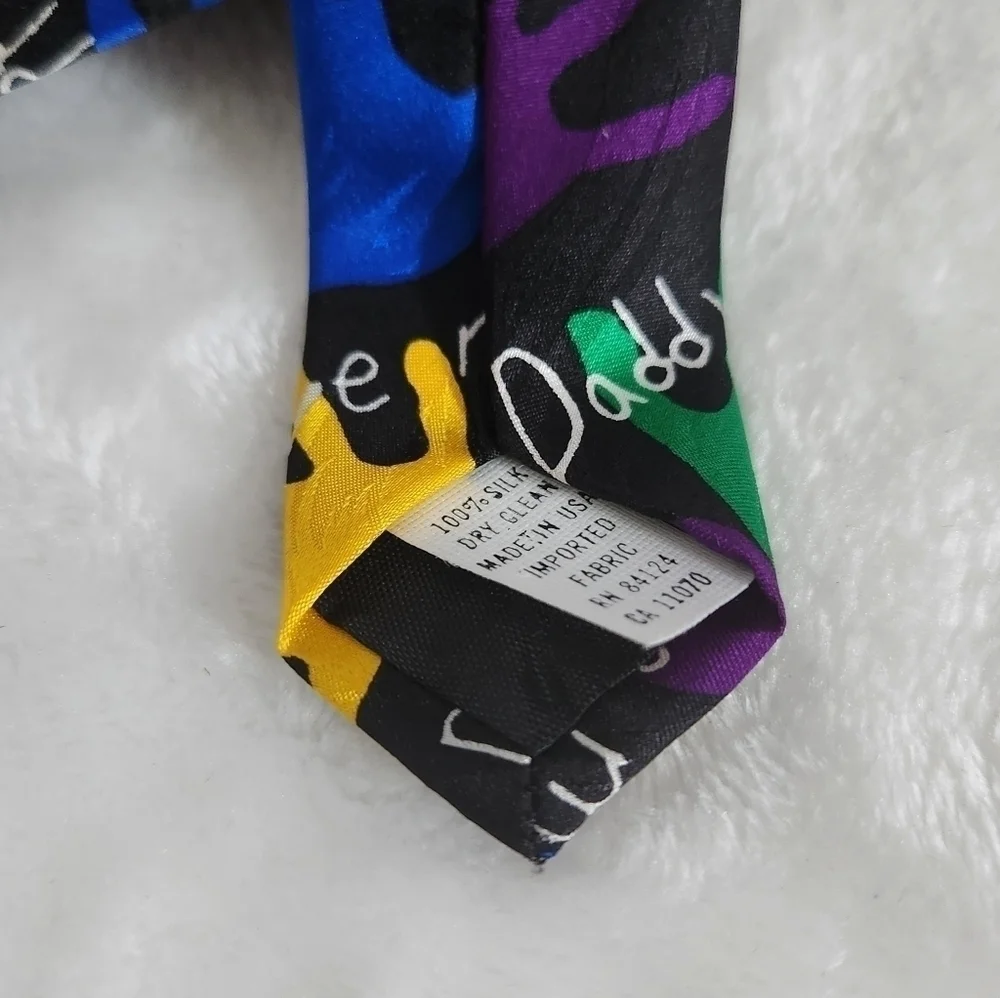 RM Style Ralph Marlin Black Silk Vintage 1996 I Love My Daddy Hands Necktie Tie